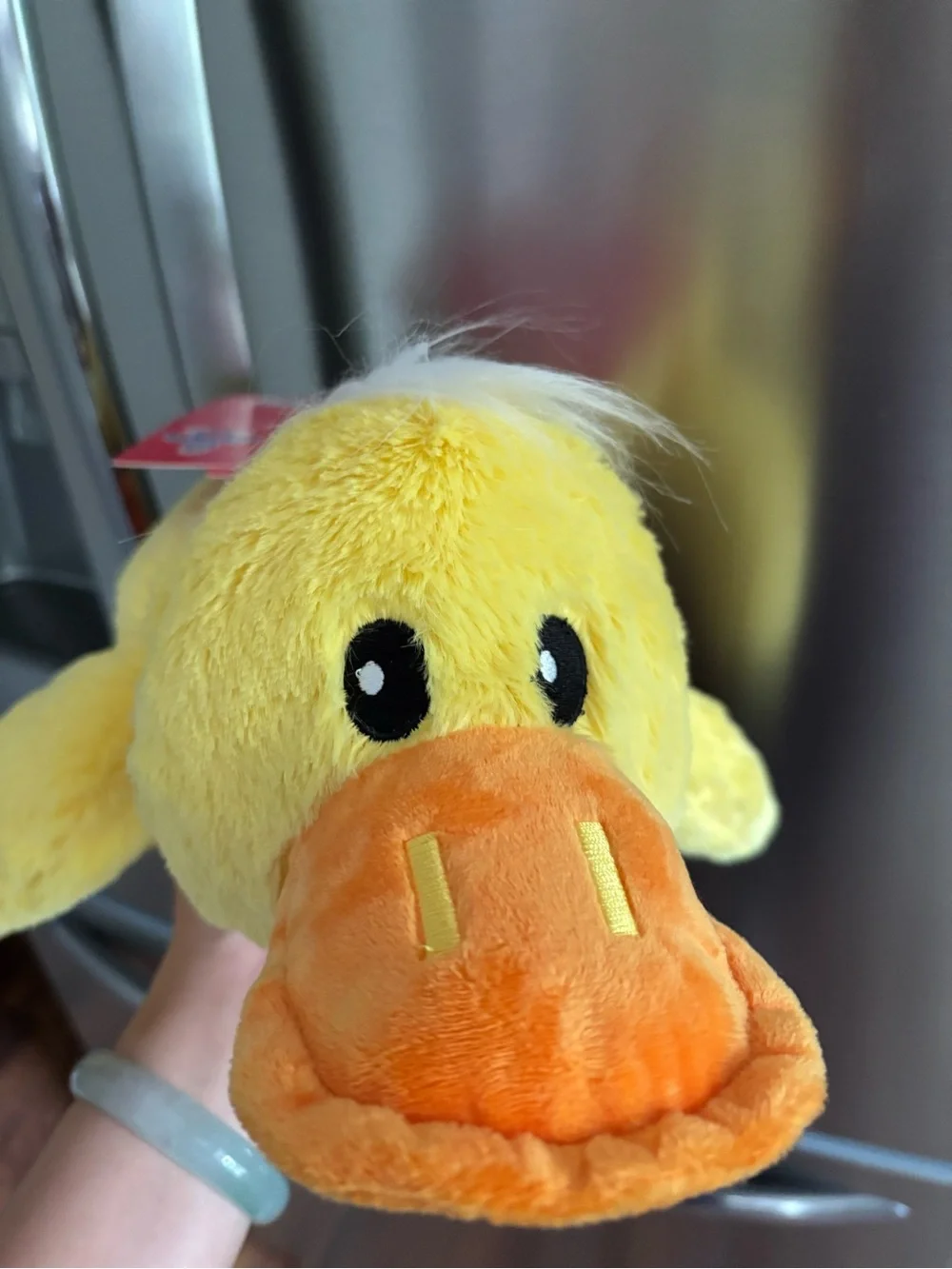 Kong Yellow Plush Duck with Orange Polka Dot Tail dog toy NEW WITH TAGS